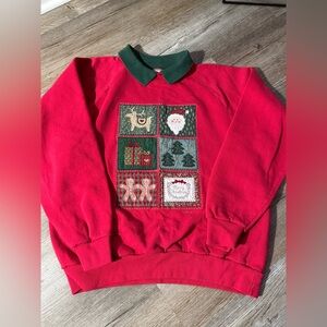 VTG Valorie Folk Art Christmas Sweatshirt Embroidered Gingerbread Red Green S M